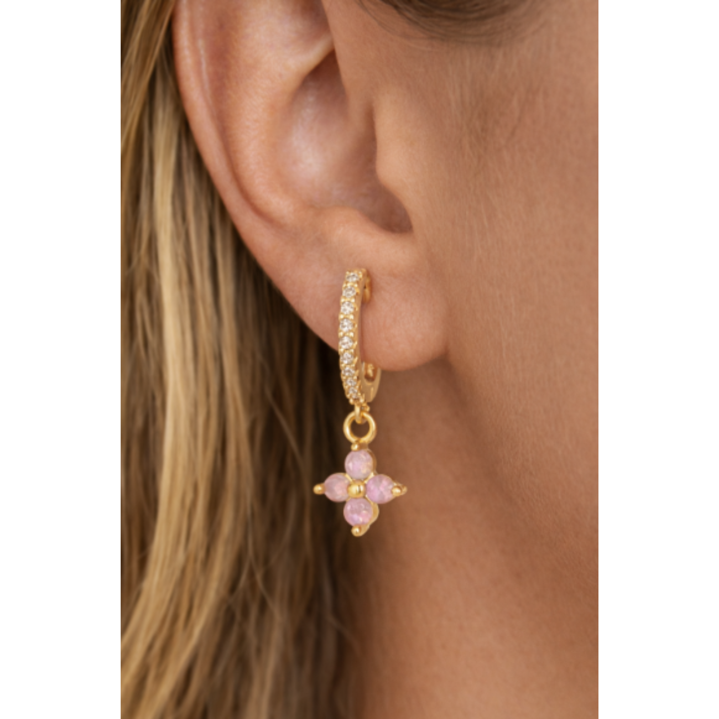 Floral Opal Dangle Hoop Earring