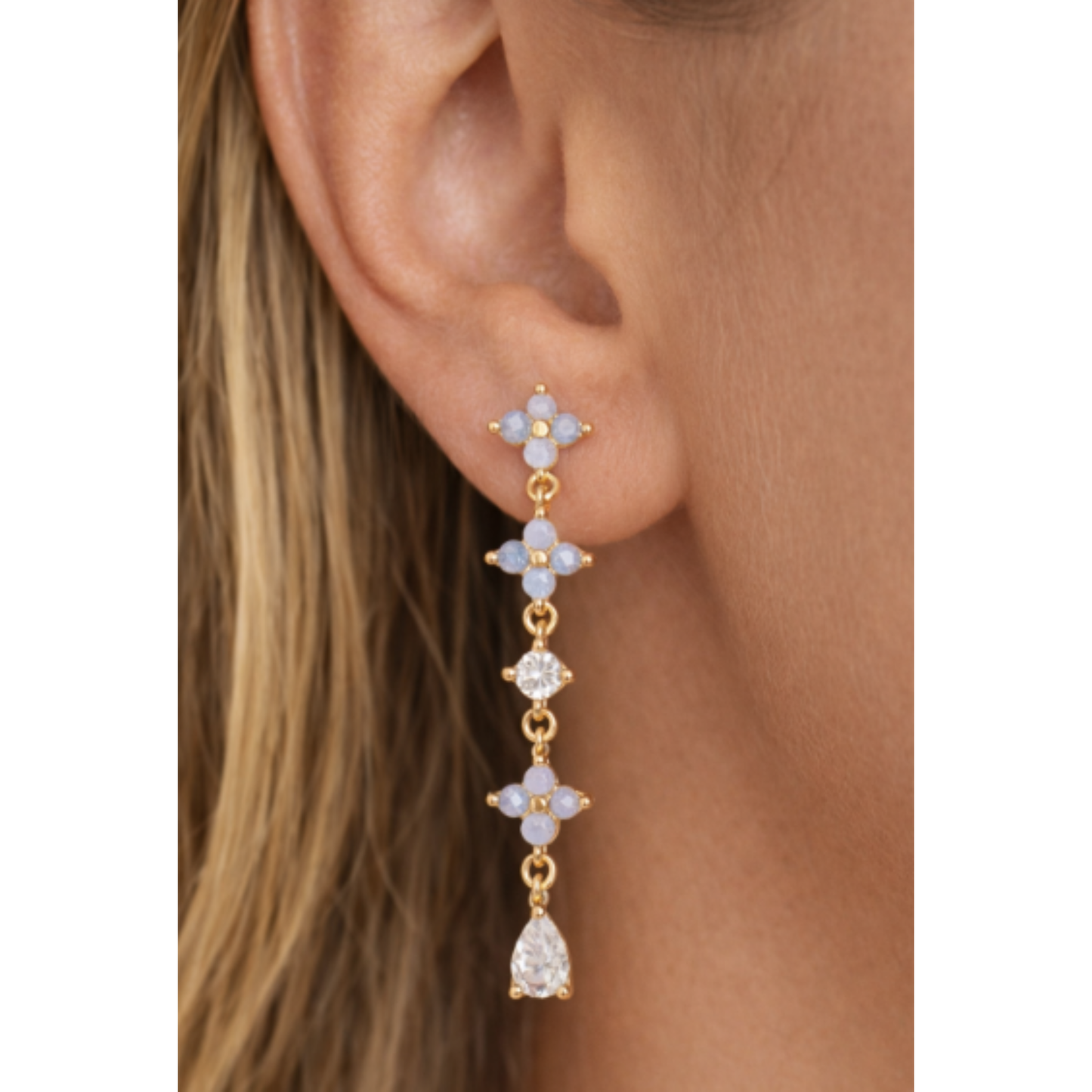 Floral Opal Cluster Linear Earring