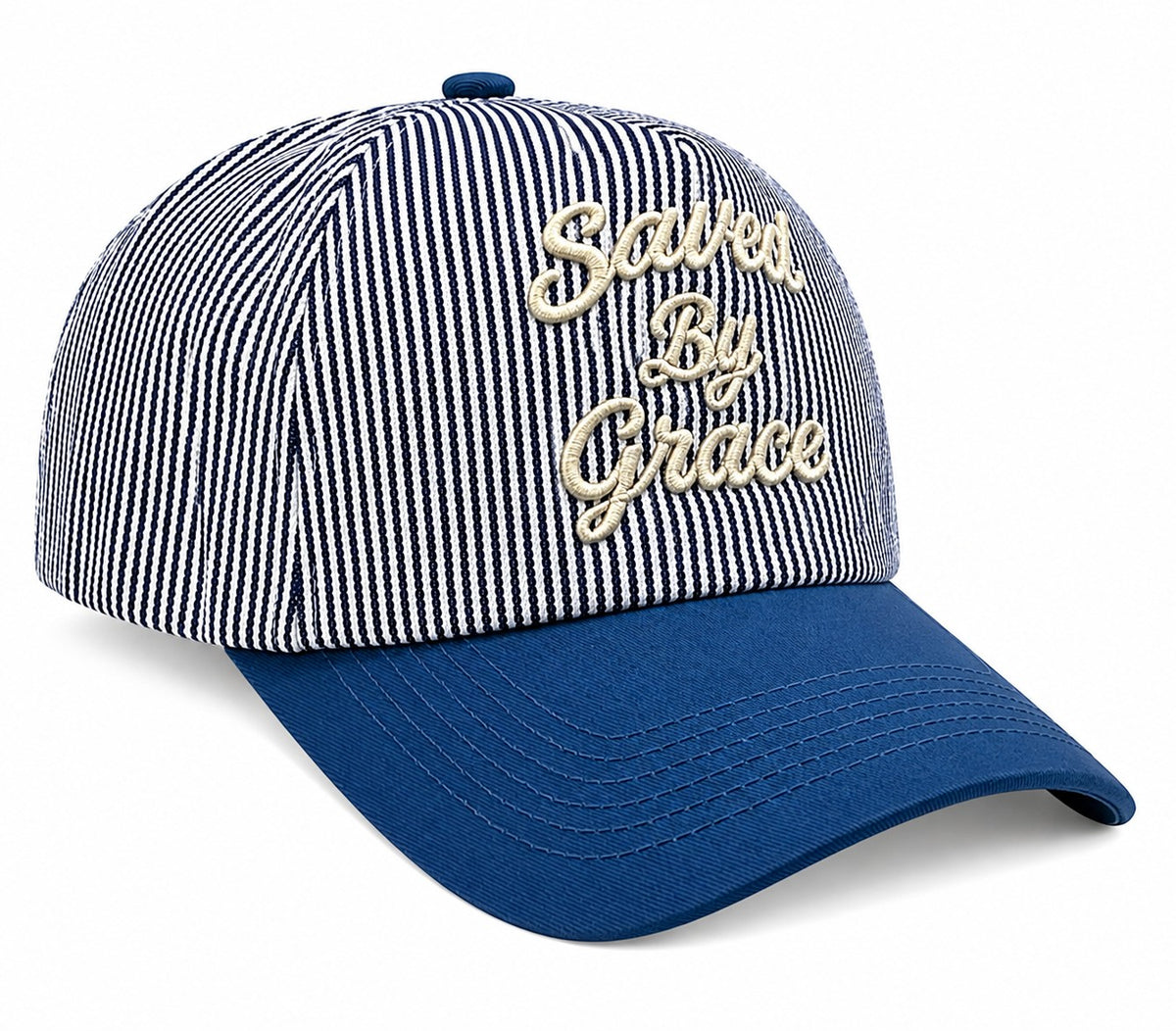 Saved By Grace Striped Trucker Hat