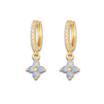 Floral Opal Dangle Hoop Earring