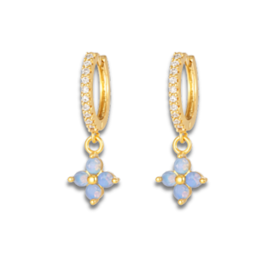 Floral Opal Dangle Hoop Earring