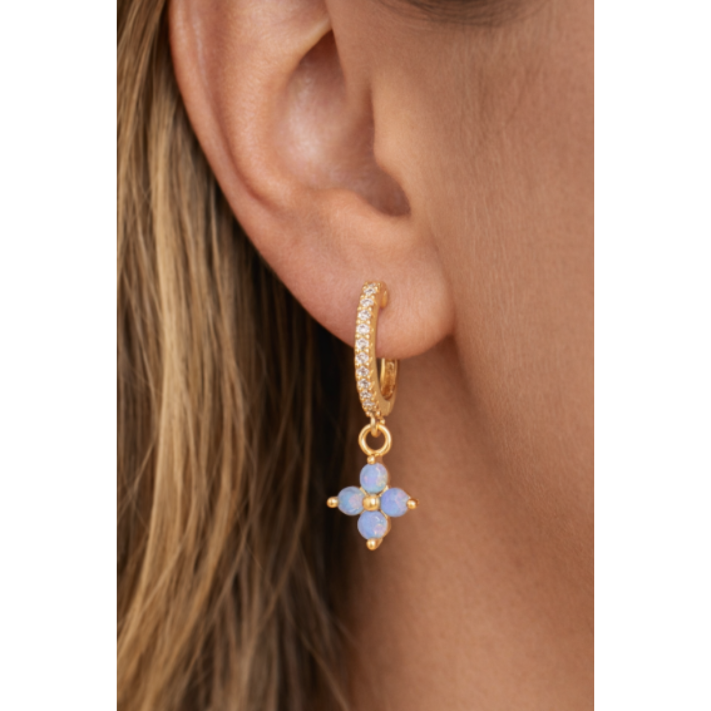 Floral Opal Dangle Hoop Earring