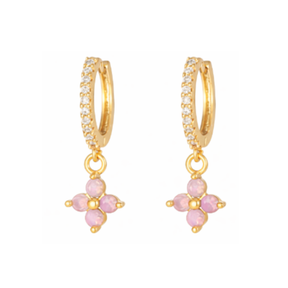 Floral Opal Dangle Hoop Earring