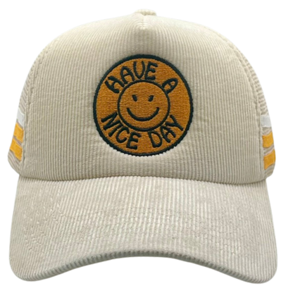 Have A Nice Day Patch Corduroy Trucker Hat
