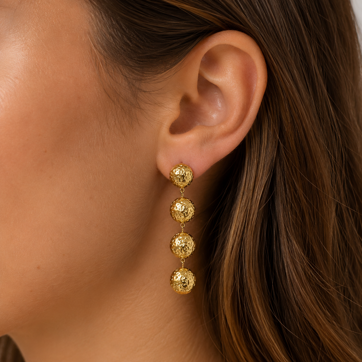 Pearl Hammered Disc Linear Earrings