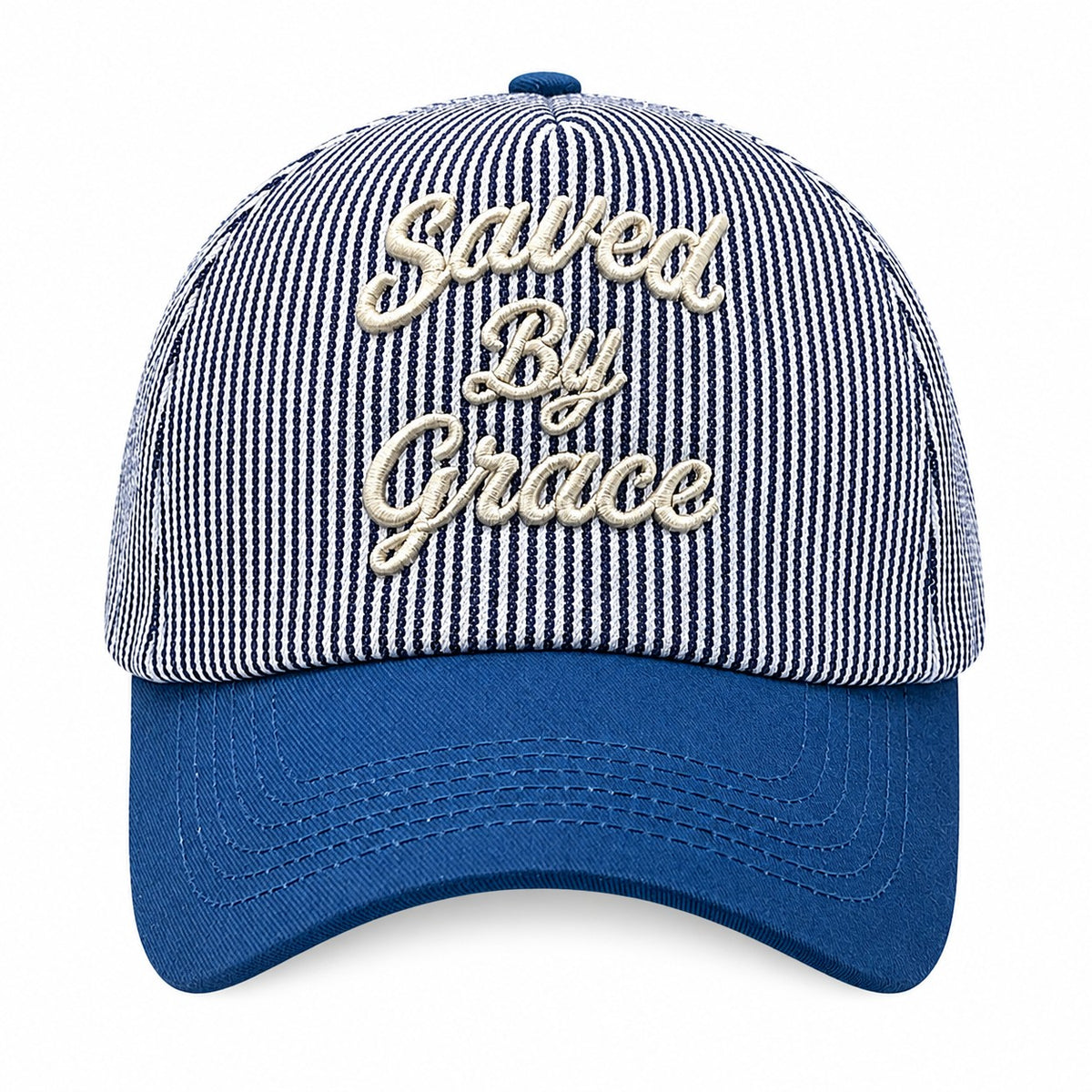 Saved By Grace Striped Trucker Hat