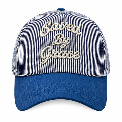 Saved By Grace Striped Trucker Hat