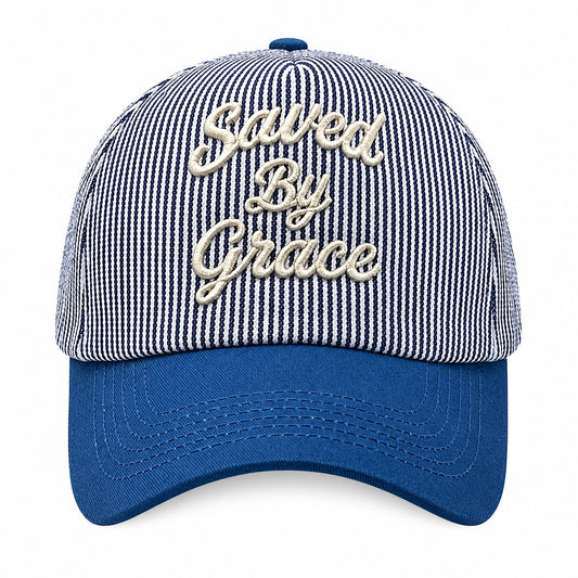 Saved By Grace Striped Trucker Hat